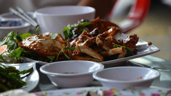 Plate of seafood and sauce from Coda