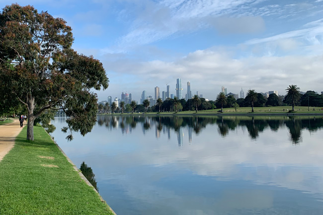Albert park lake with Melbourne in the background
