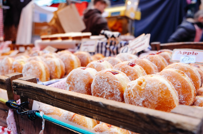 rows of delicious hot jam doughnuts