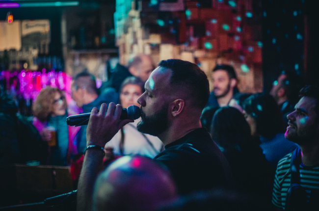 a man singing karaoke