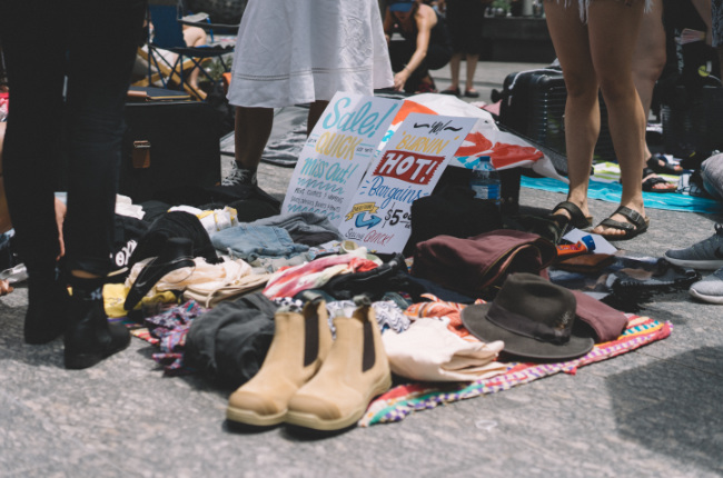 an assortment of clothing and footwear