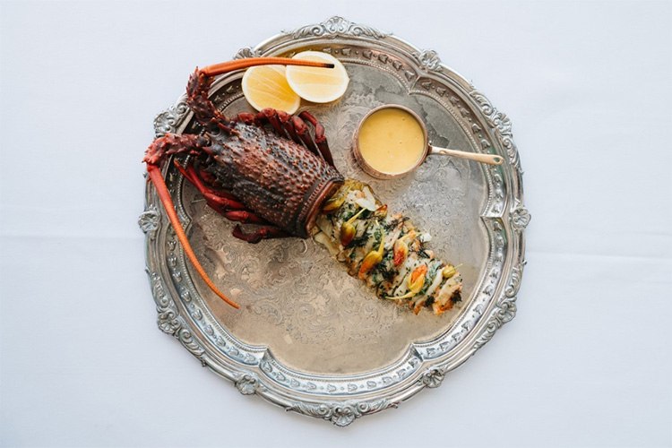 local lobster spaghetti, vin jaune, chives & lemon verbena butter at icebergs dining